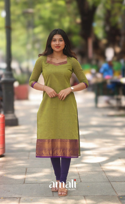 Henna Green and Purple Chettinad Cotton Salwar Set - salwar