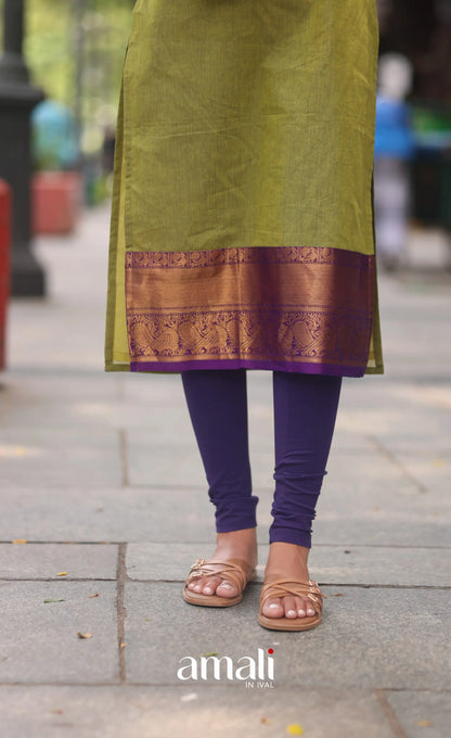 Henna Green and Purple Chettinad Cotton Salwar Set - salwar