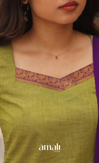 Henna Green and Purple Chettinad Cotton Salwar Set - salwar