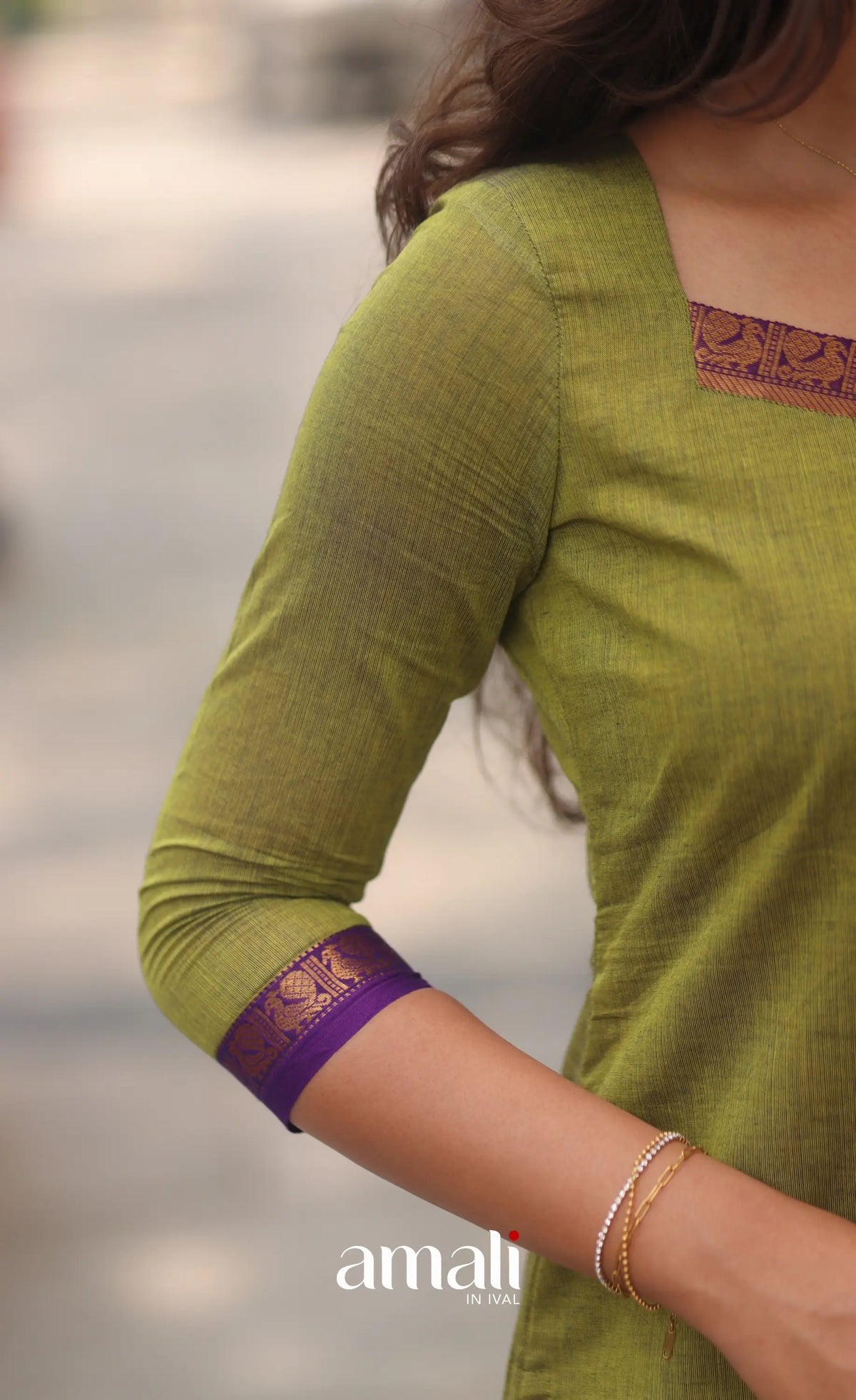 Henna Green and Purple Chettinad Cotton Salwar Set - salwar