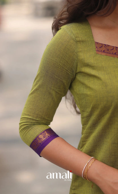 Henna Green and Purple Chettinad Cotton Salwar Set - salwar
