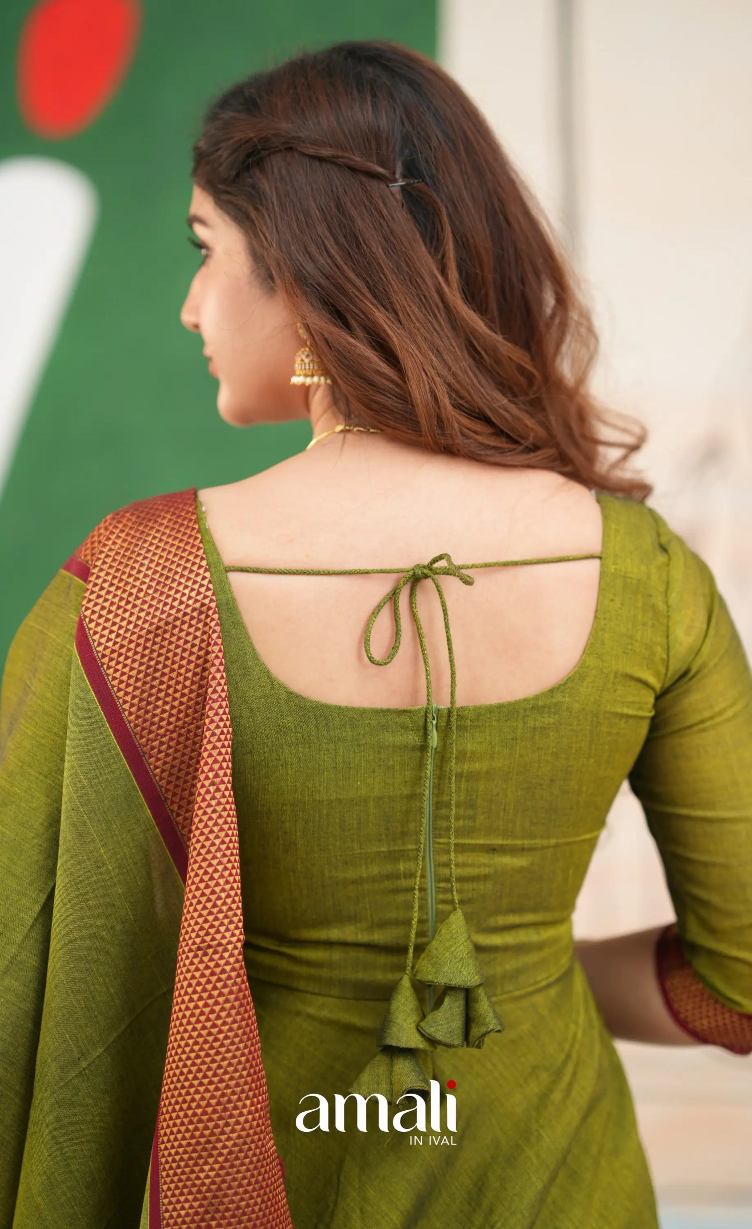 Henna green and Reddish maroon Narayanpet Cotton Anarkali - Anarkalis