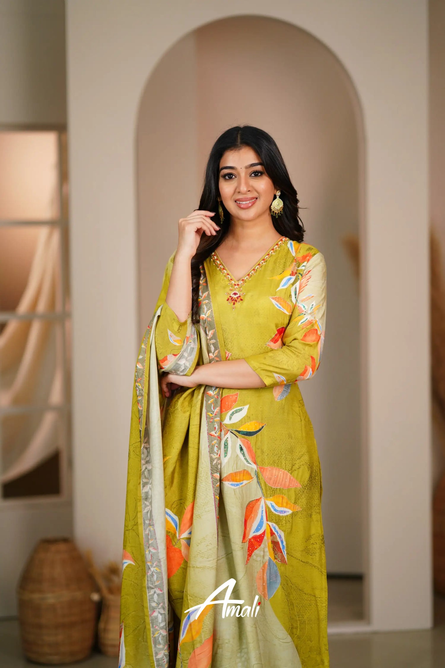 Henna Green Rayon Crepe Salwar Anarkalis