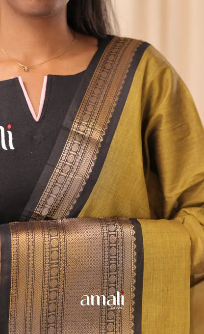 Henna Green With Black Chettinad Cotton Dupatta salwar