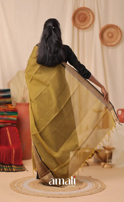 Henna Green With Black Chettinad Cotton Dupatta salwar