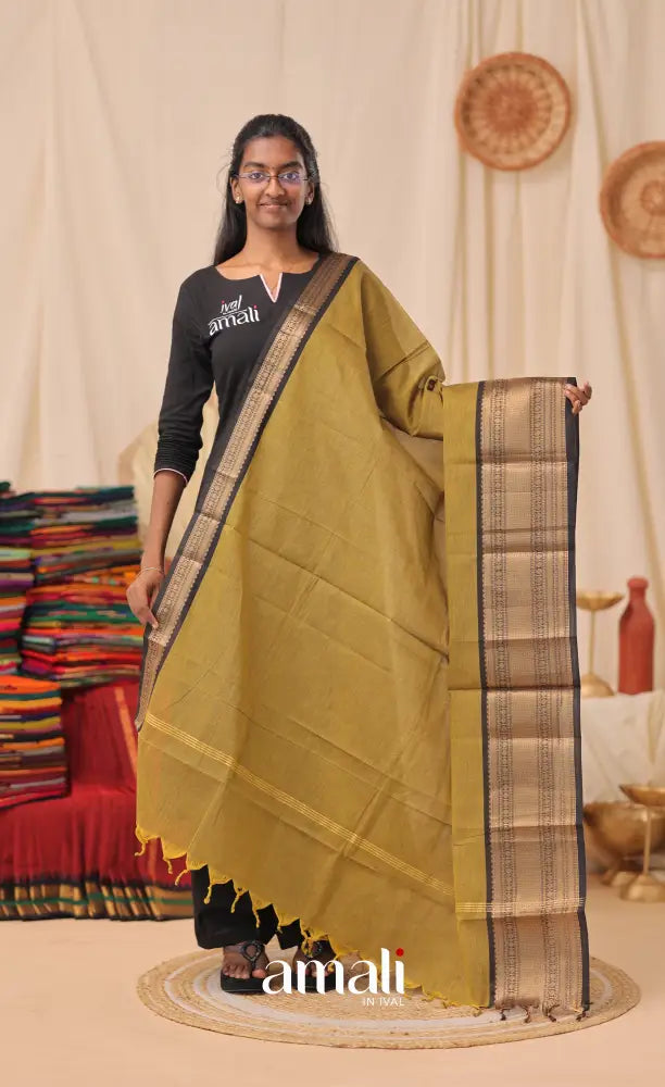 Henna Green With Black Chettinad Cotton Dupatta salwar