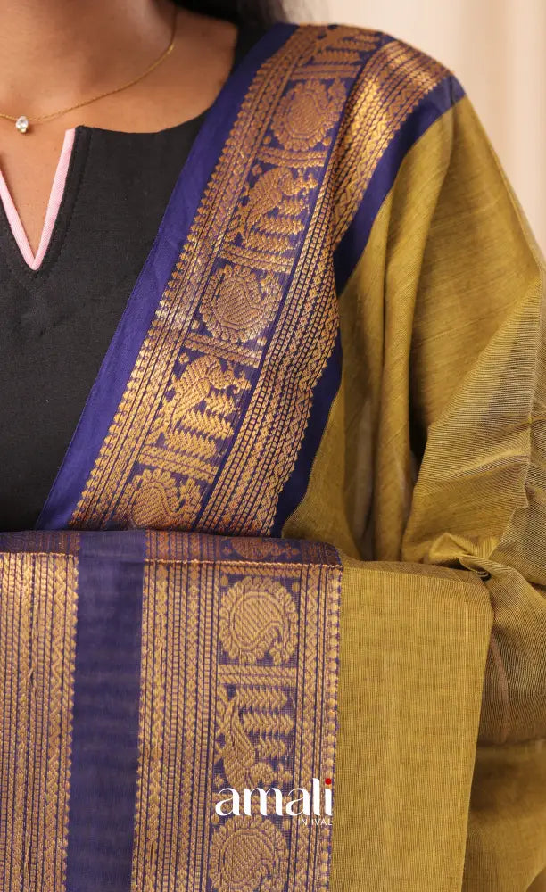 Henna Green With Dark Blue Chettinad Cotton Dupatta salwar