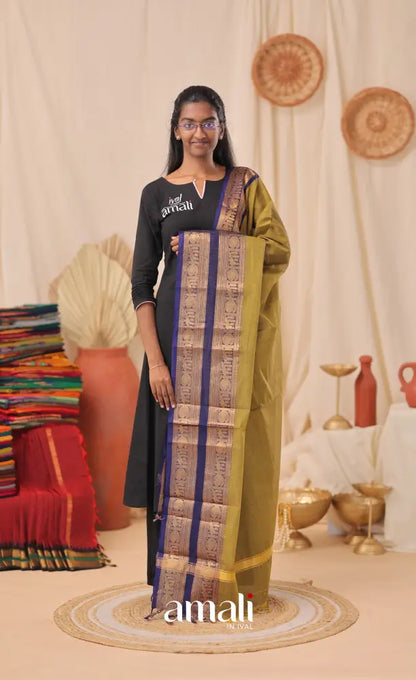 Henna Green With Dark Blue Chettinad Cotton Dupatta salwar
