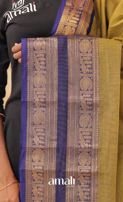 Henna Green With Dark Blue Chettinad Cotton Dupatta salwar
