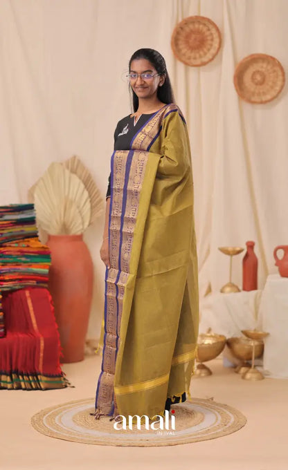 Henna Green With Dark Blue Chettinad Cotton Dupatta salwar