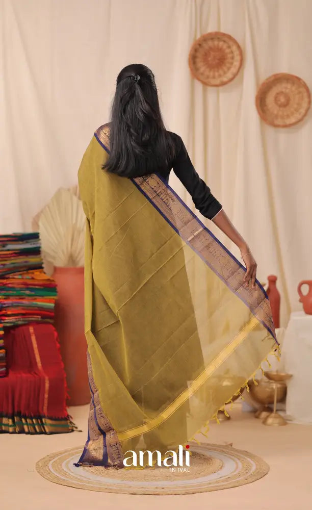 Henna Green With Dark Blue Chettinad Cotton Dupatta salwar