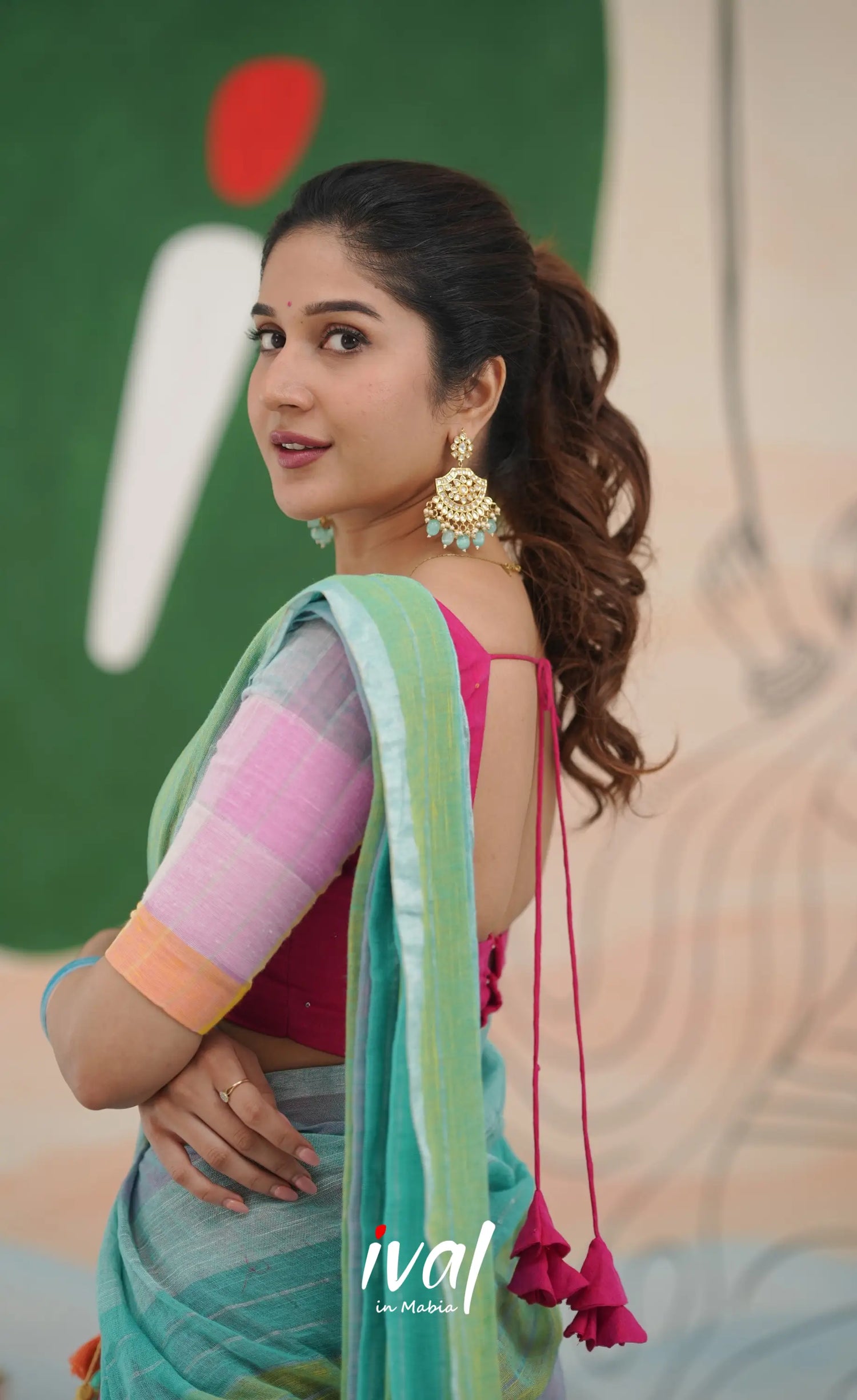 Hot pink with Pastel blue cotton Halfsaree Half Sarees