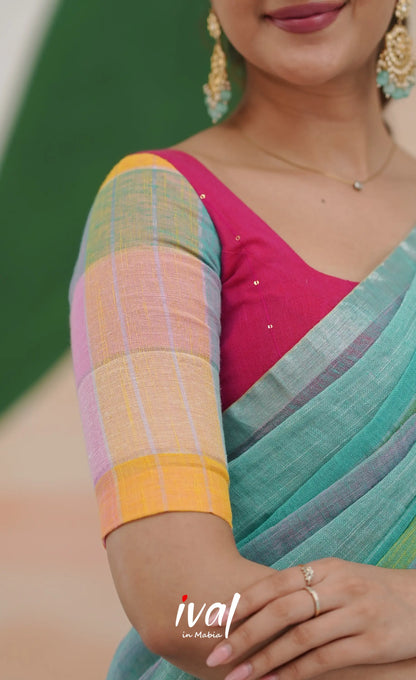 Hot pink with Pastel blue cotton Halfsaree Half Sarees