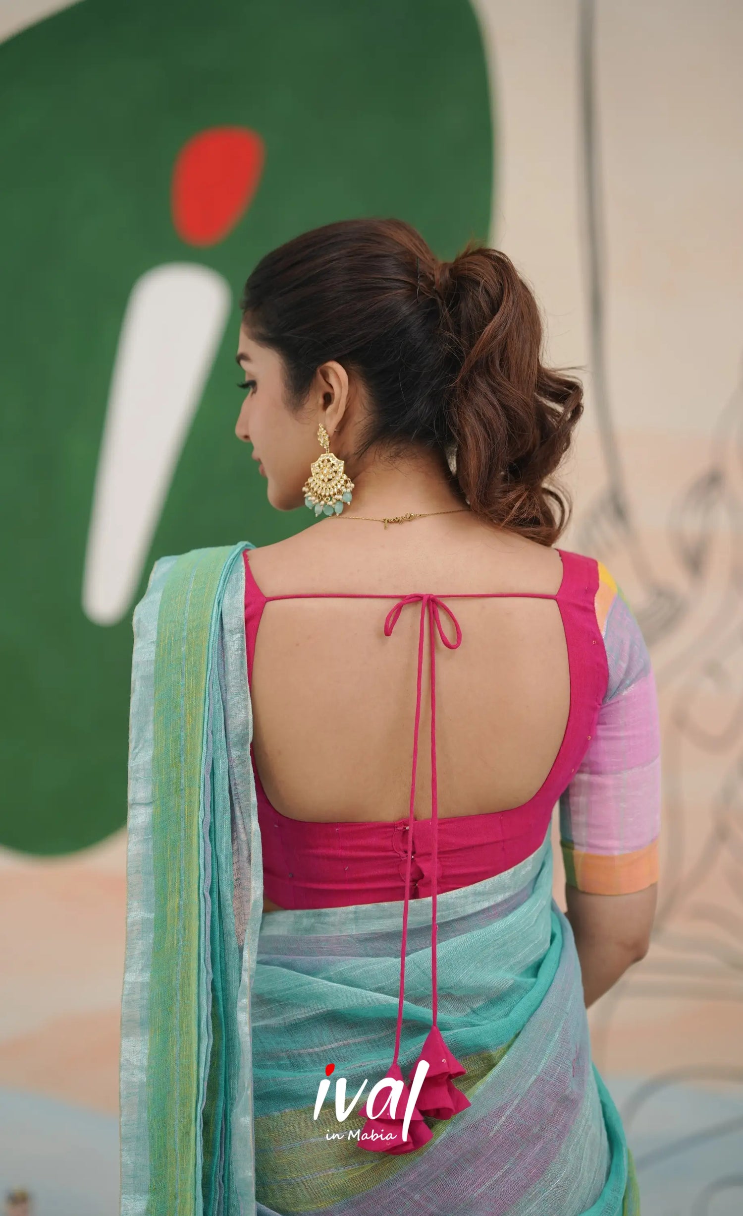 Hot pink with Pastel blue cotton Halfsaree Half Sarees