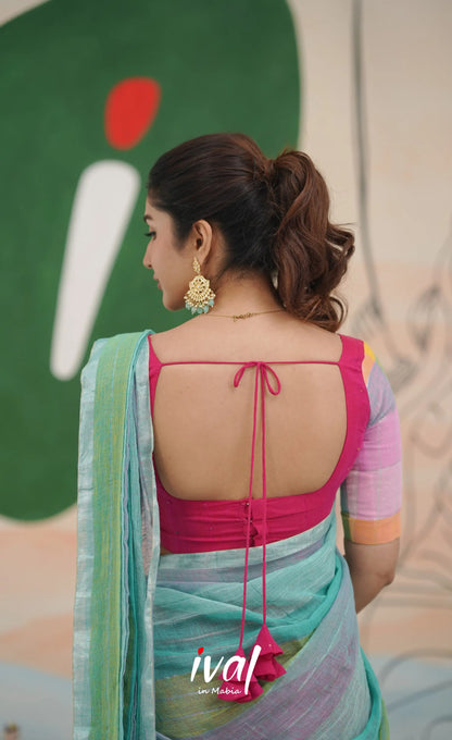 Hot pink with Pastel blue cotton Halfsaree Half Sarees
