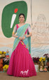 Hot pink with Pastel blue cotton Halfsaree Half Sarees