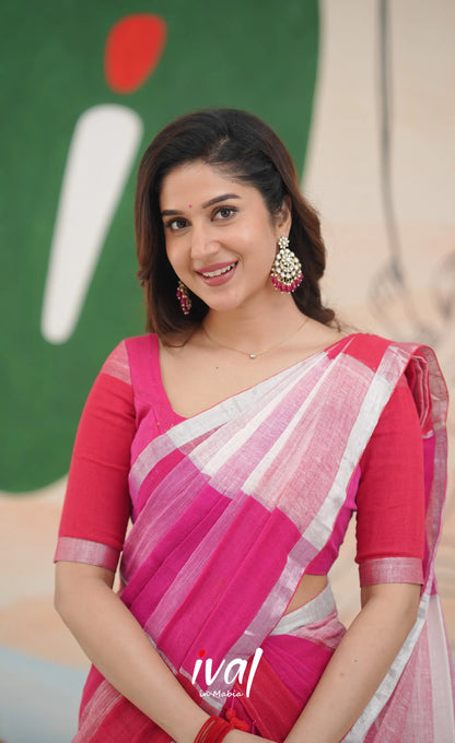 Hot pink with White cotton Halfsaree Half Sarees