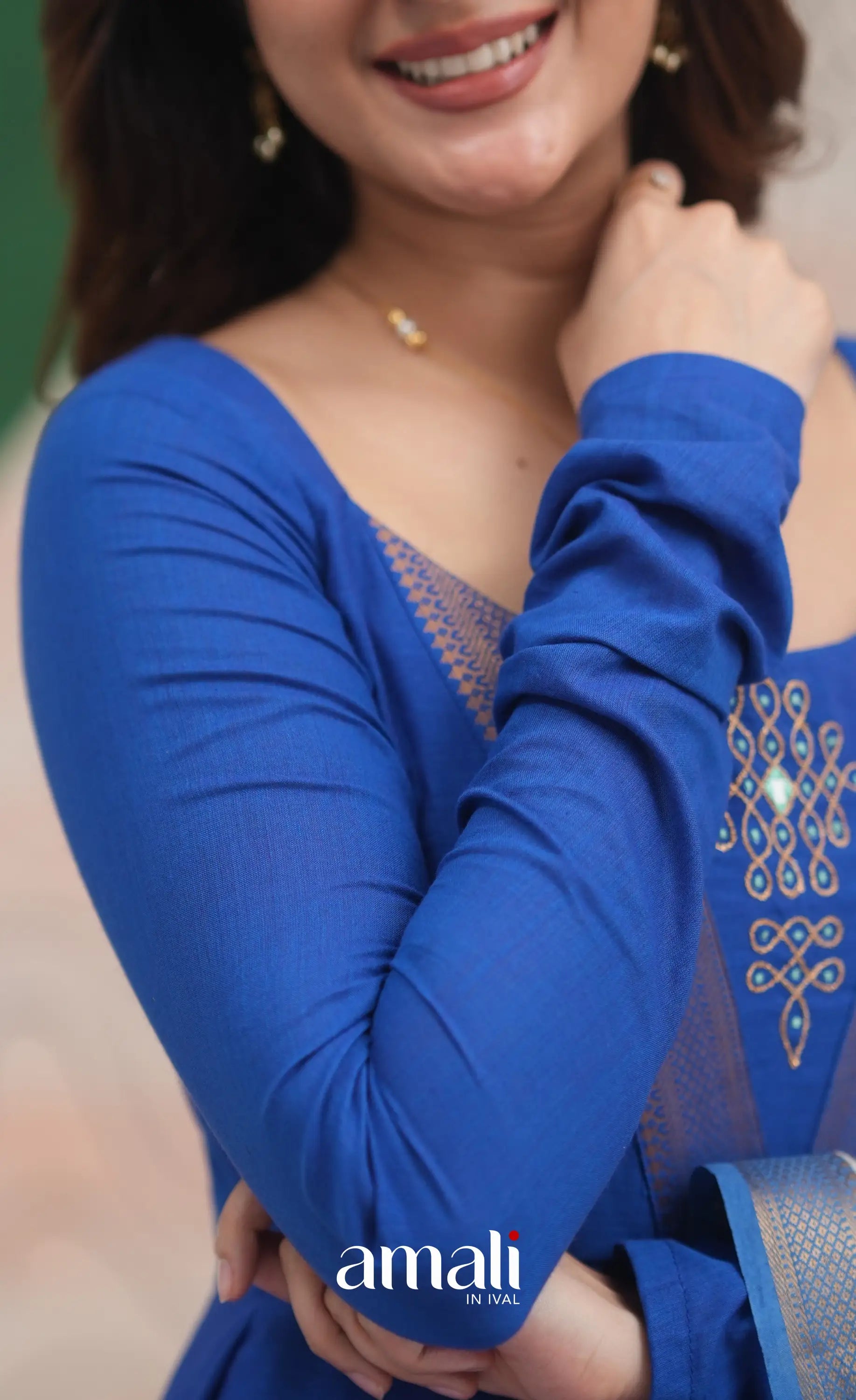 Ink Blue and Turquoise Mangalagiri Cotton Anarkali Anarkalis