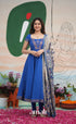 Ink Blue and Turquoise Mangalagiri Cotton Anarkali Anarkalis