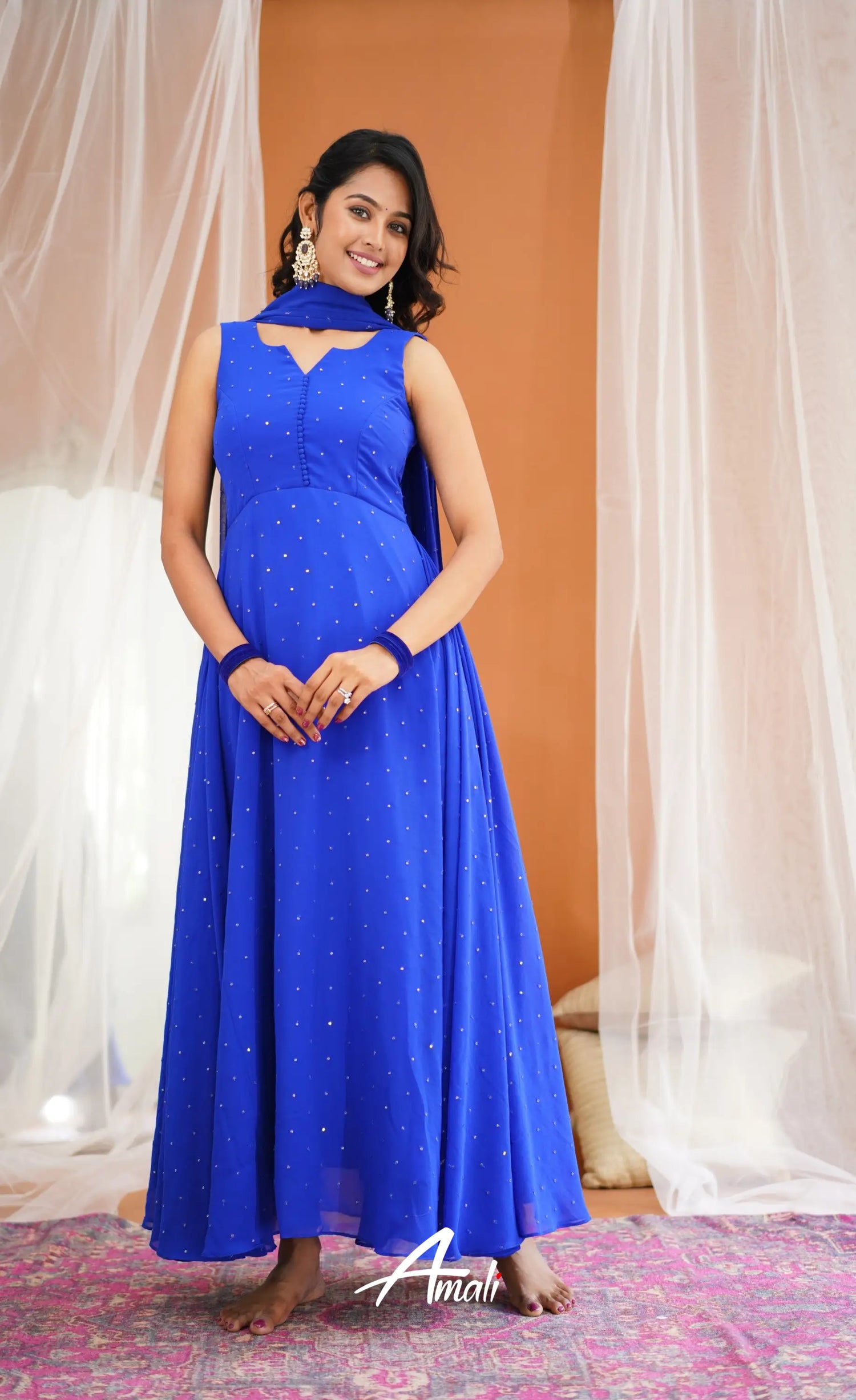 Ink Blue Georgette Anarkali Anarkalis