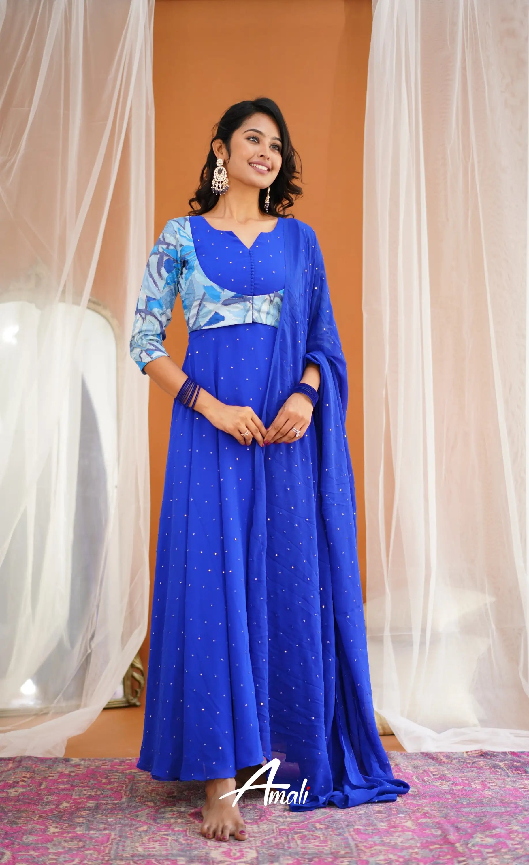 Ink Blue Georgette Anarkali Anarkalis