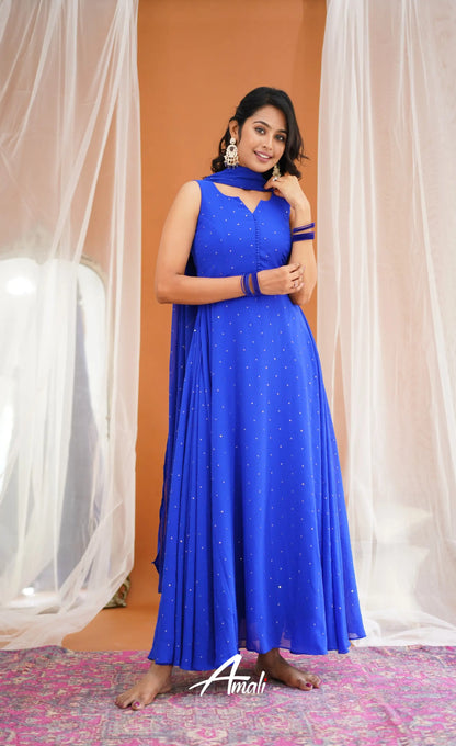 Ink Blue Georgette Anarkali Anarkalis