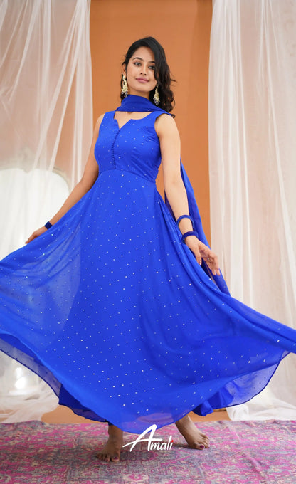 Ink Blue Georgette Anarkali Anarkalis