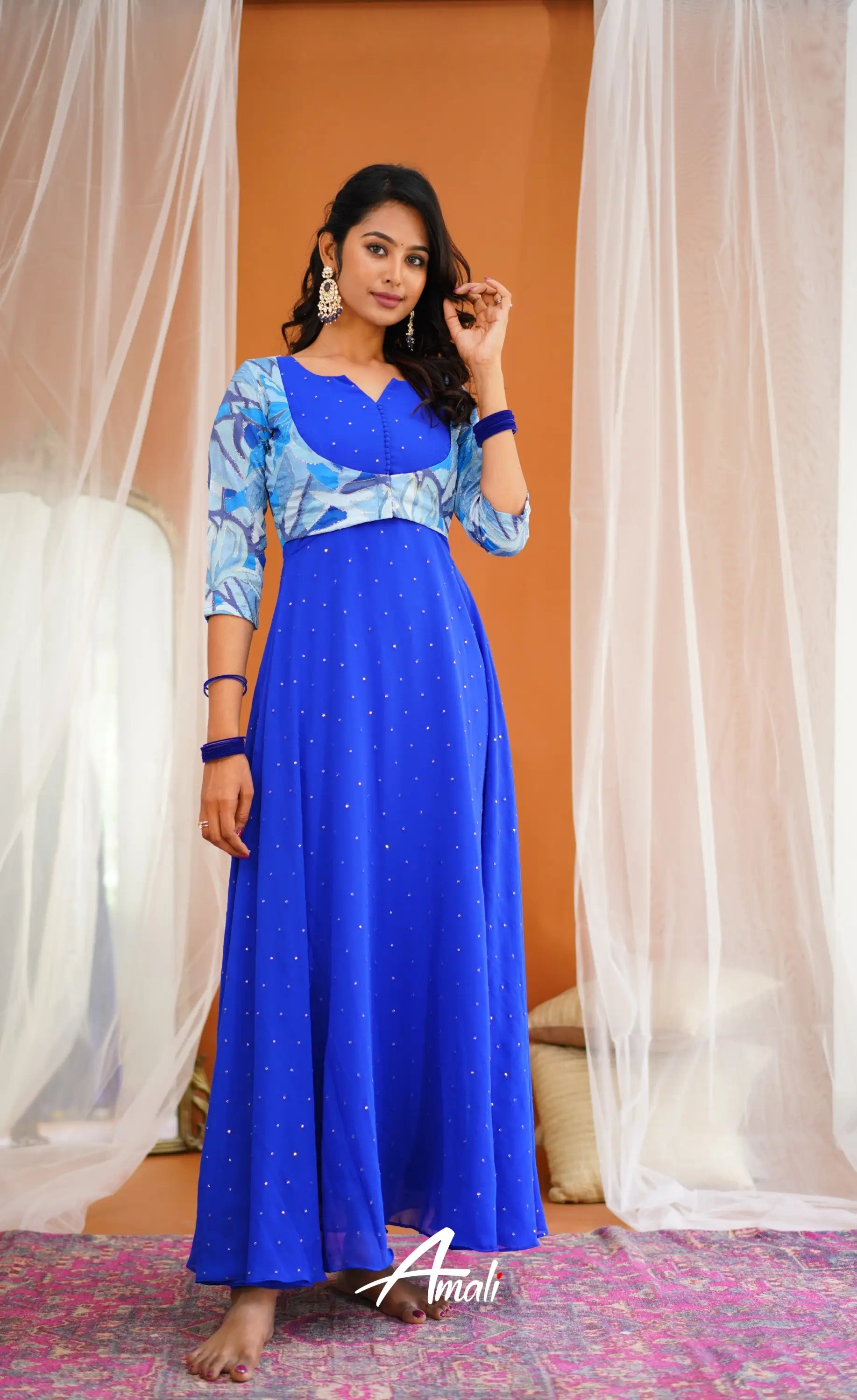 Ink Blue Georgette Anarkali Anarkalis