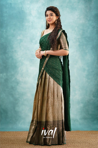 Izhaiyini - Bottle Green Banarasi Tissue Halfsaree Half Sarees