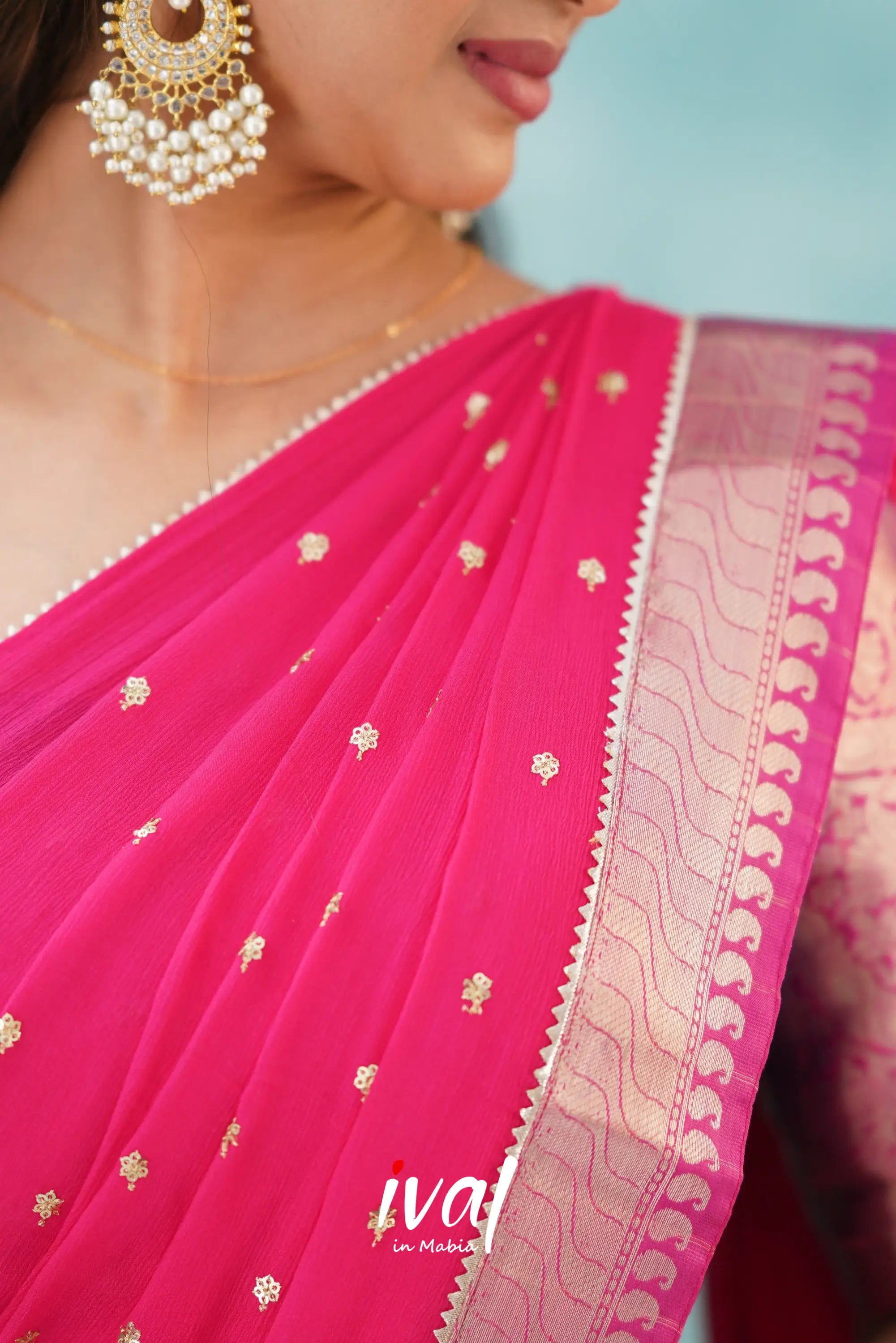 Izhaiyini - Dark Blue And Pink Banarasi Tissue Halfsaree Half Sarees