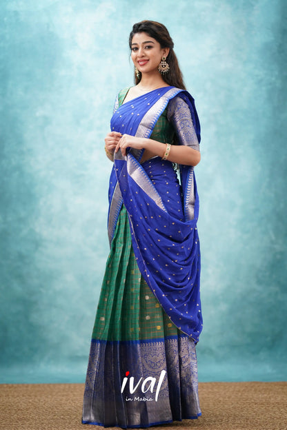 Izhaiyini - Dark Green And Blue Banarasi Tissue Halfsaree Half Sarees