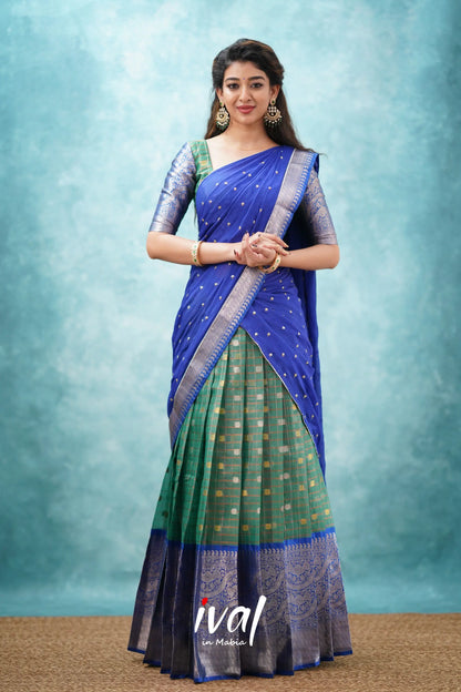 Izhaiyini - Dark Green And Blue Banarasi Tissue Halfsaree Half Sarees