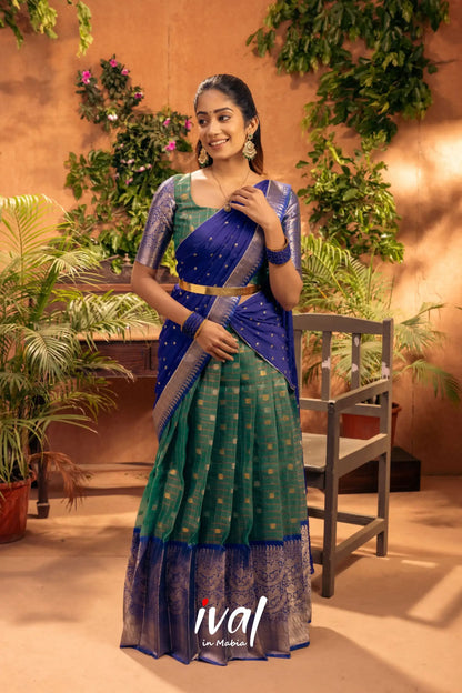 Izhaiyini - Dark Green And Blue Banarasi Tissue Halfsaree Half Sarees