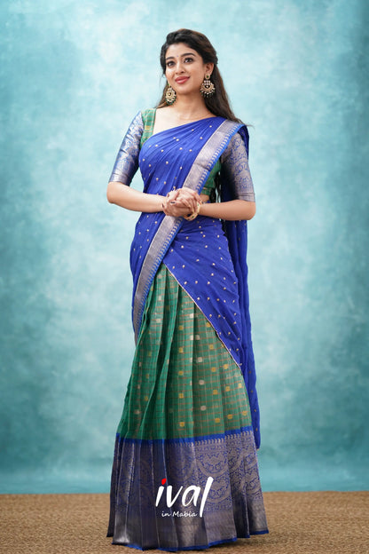 Izhaiyini - Dark Green And Blue Banarasi Tissue Halfsaree Half Sarees