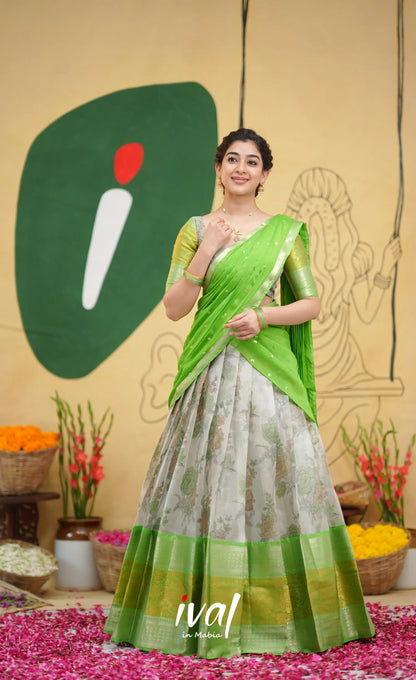 Izhaiyini - Green Floral Organza Halfsaree - Half Sarees