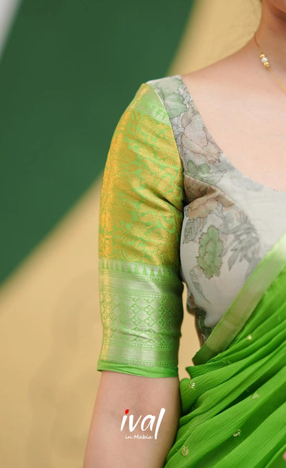 Izhaiyini - Green Floral Organza Halfsaree - Half Sarees