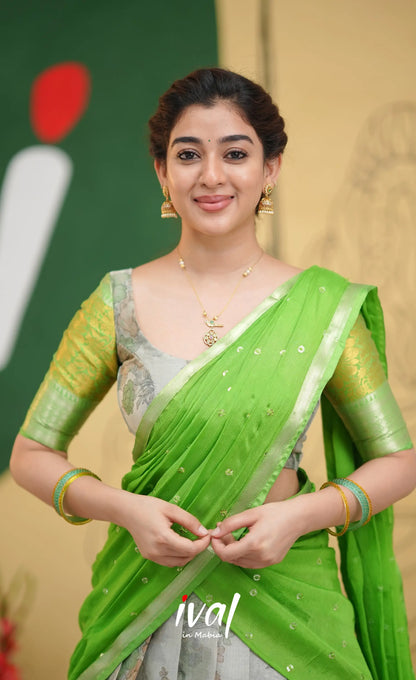 Izhaiyini - Green Floral Organza Halfsaree - Half Sarees