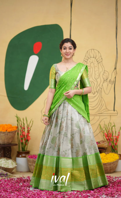 Izhaiyini - Green Floral Organza Halfsaree - Half Sarees