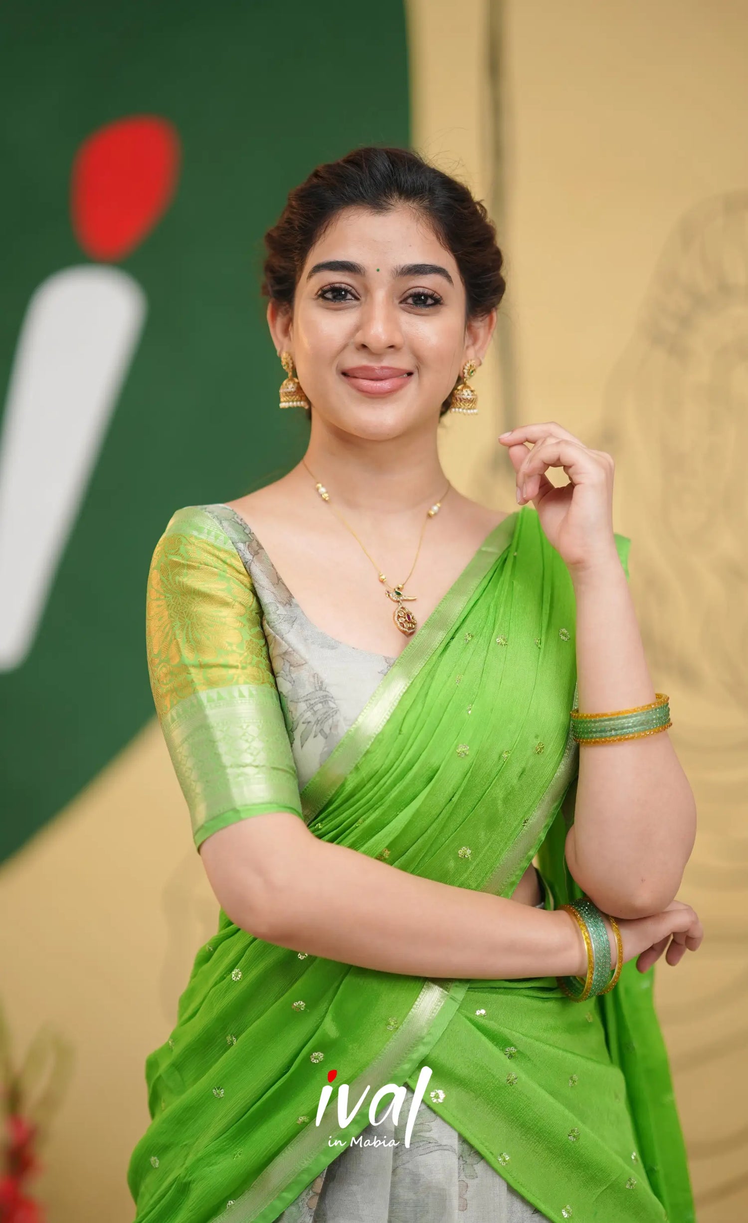 Izhaiyini - Green Floral Organza Halfsaree - Half Sarees