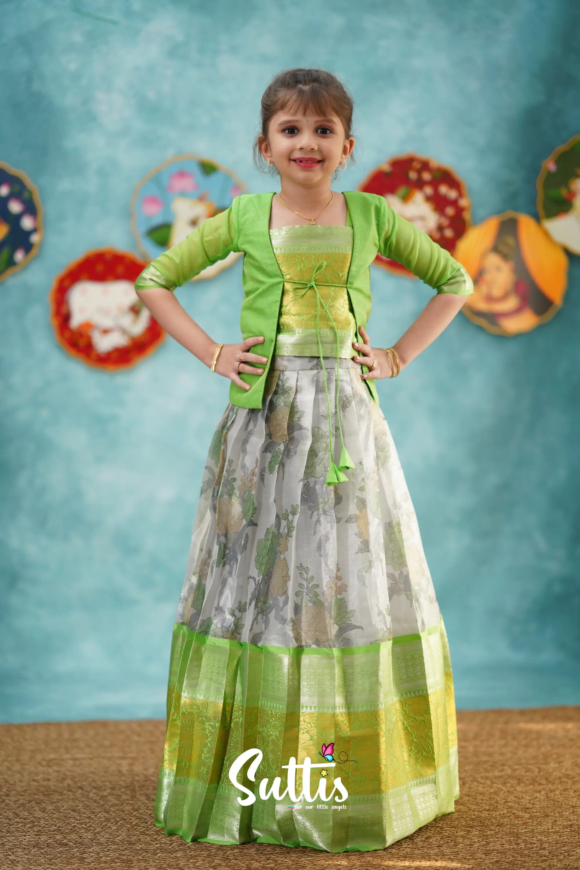 Izhaiyini - Green Organza Pavadai Sattai Kids-Suttis