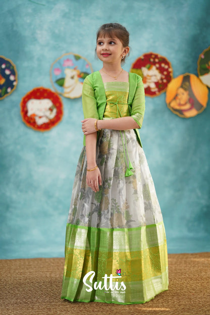 Izhaiyini - Green Organza Pavadai Sattai Kids-Suttis