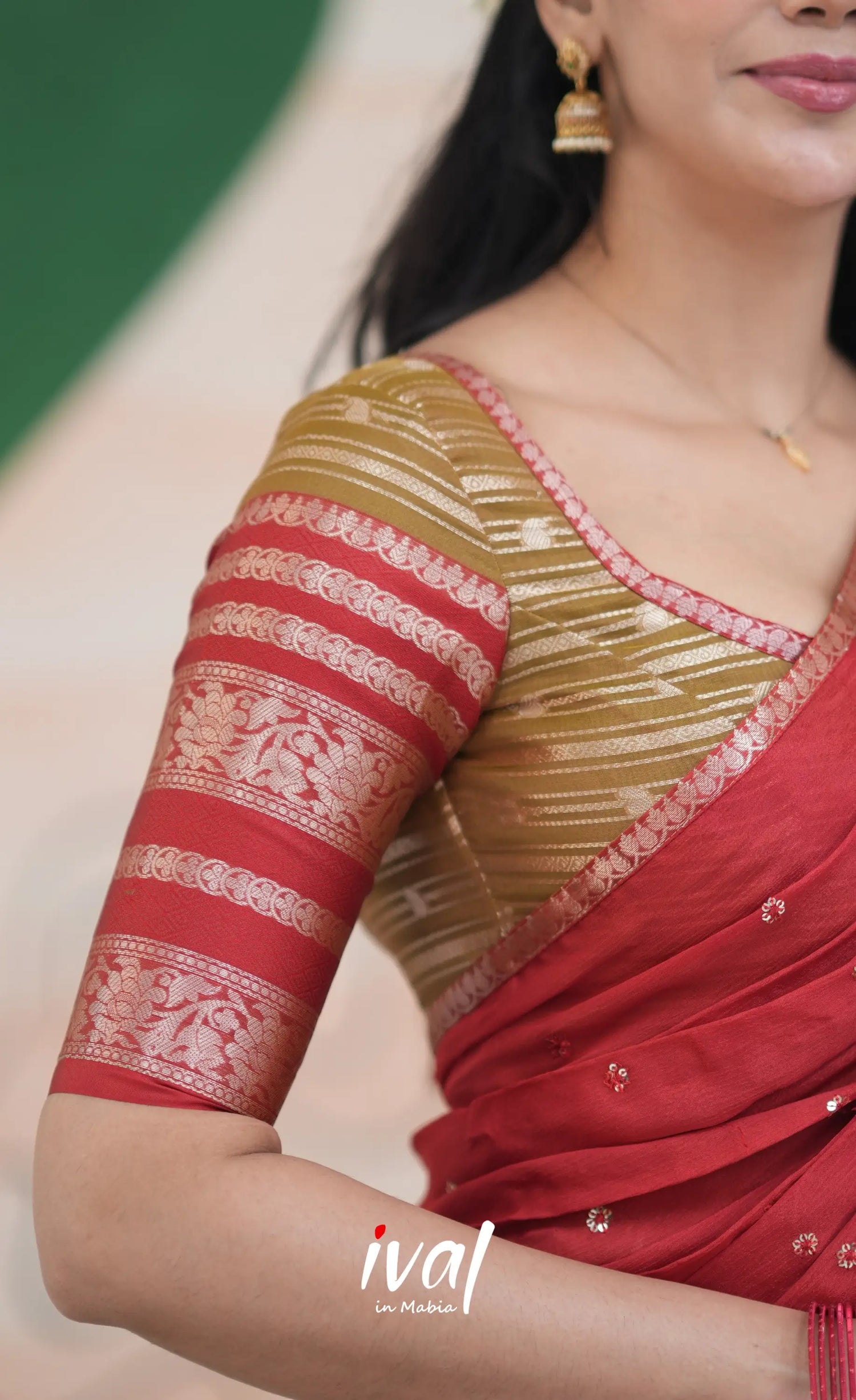 Izhaiyini Halfsaree - Henna Brown and Rust Orange Half Sarees