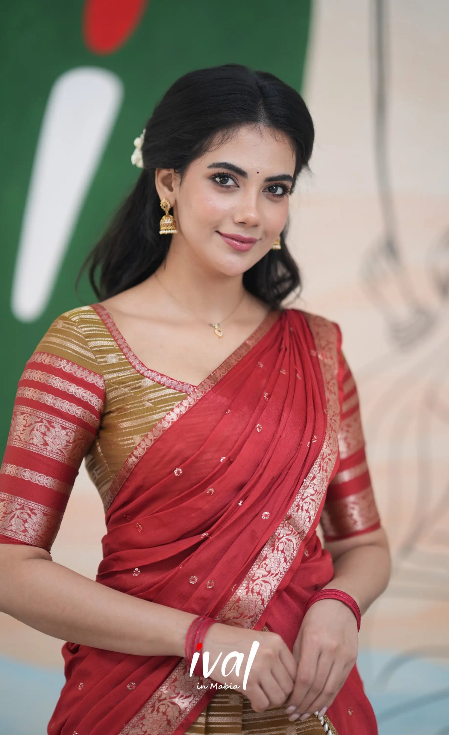 Izhaiyini Halfsaree - Henna Brown and Rust Orange Half Sarees