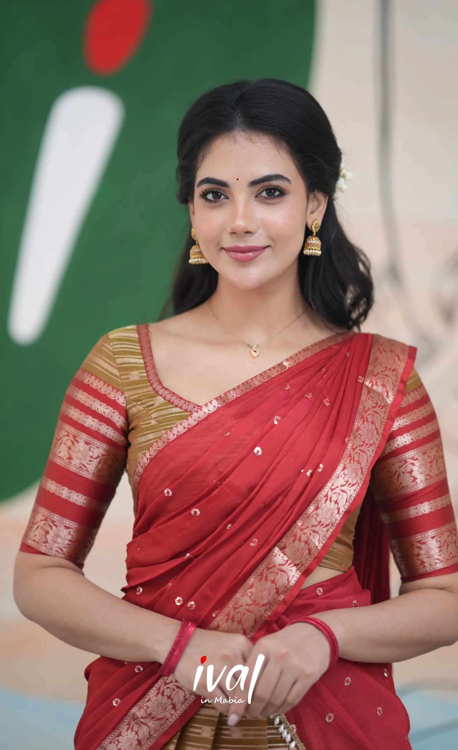 Izhaiyini Halfsaree - Henna Brown and Rust Orange Half Sarees