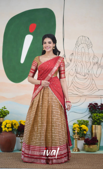 Izhaiyini Halfsaree - Henna Brown and Rust Orange Half Sarees