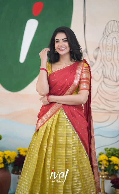 Izhaiyini Halfsaree - Henna yellow and Rust Orange Half Sarees