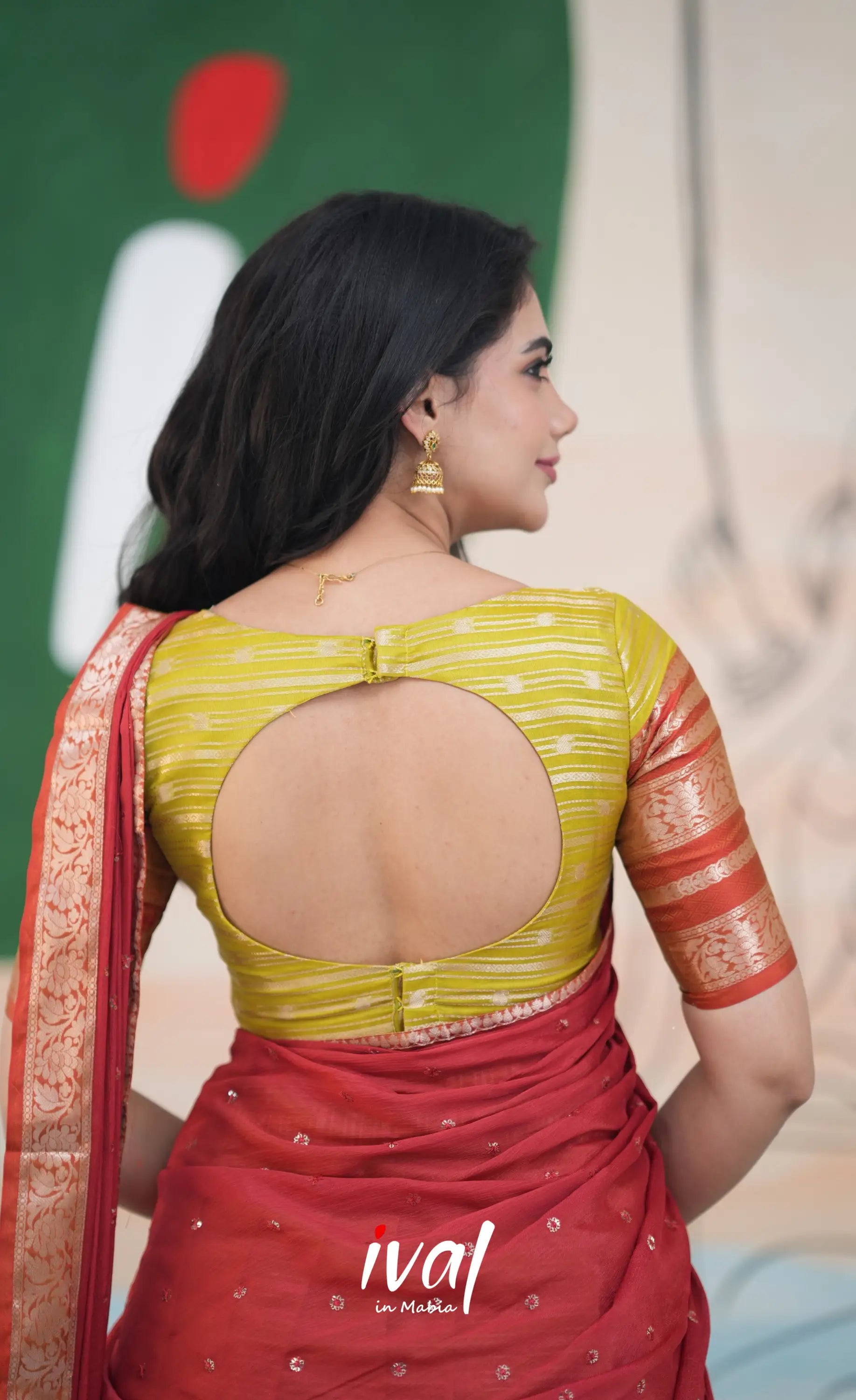 Izhaiyini Halfsaree - Henna yellow and Rust Orange Half Sarees