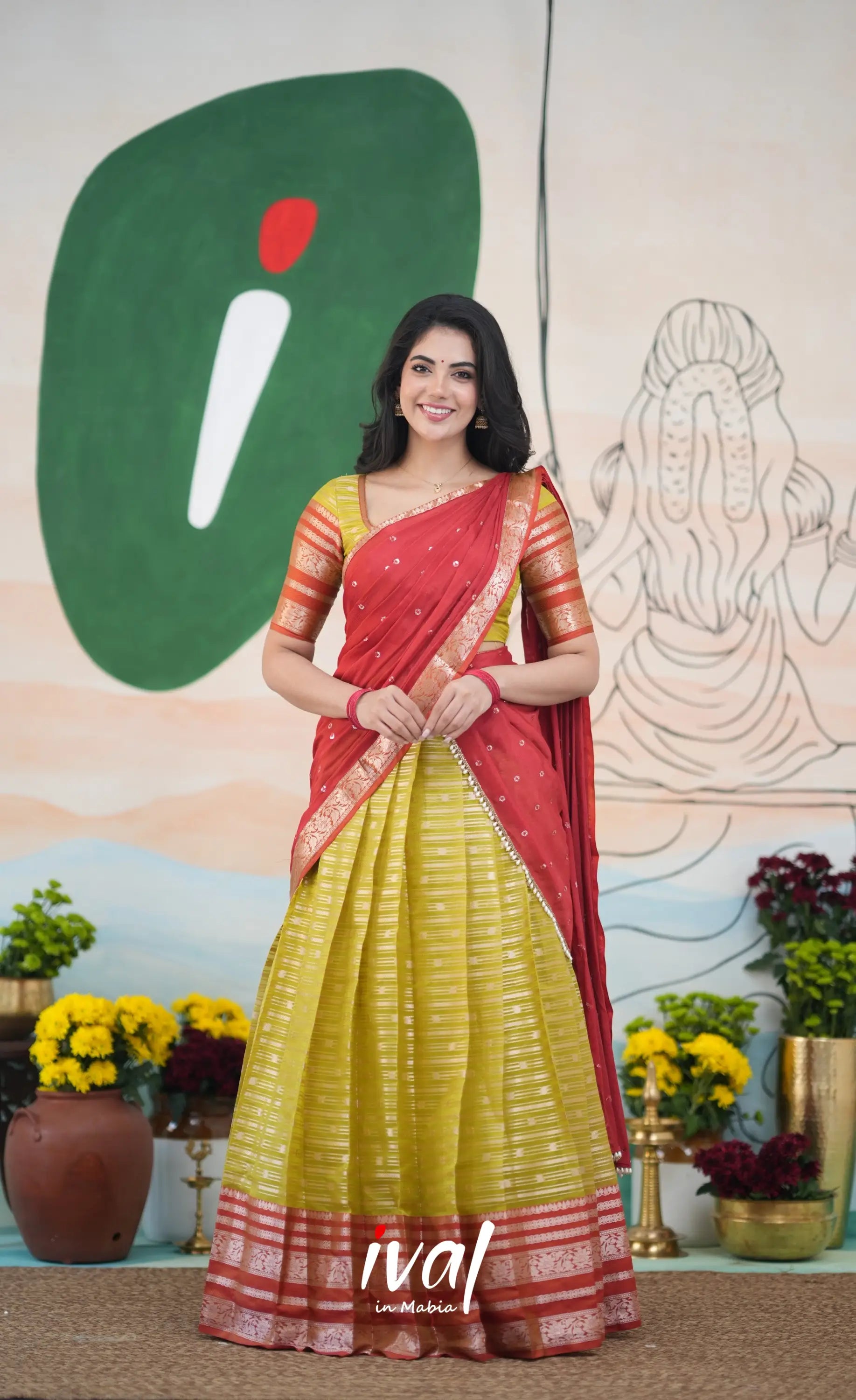 Izhaiyini Halfsaree - Henna yellow and Rust Orange – Ivalinmabia