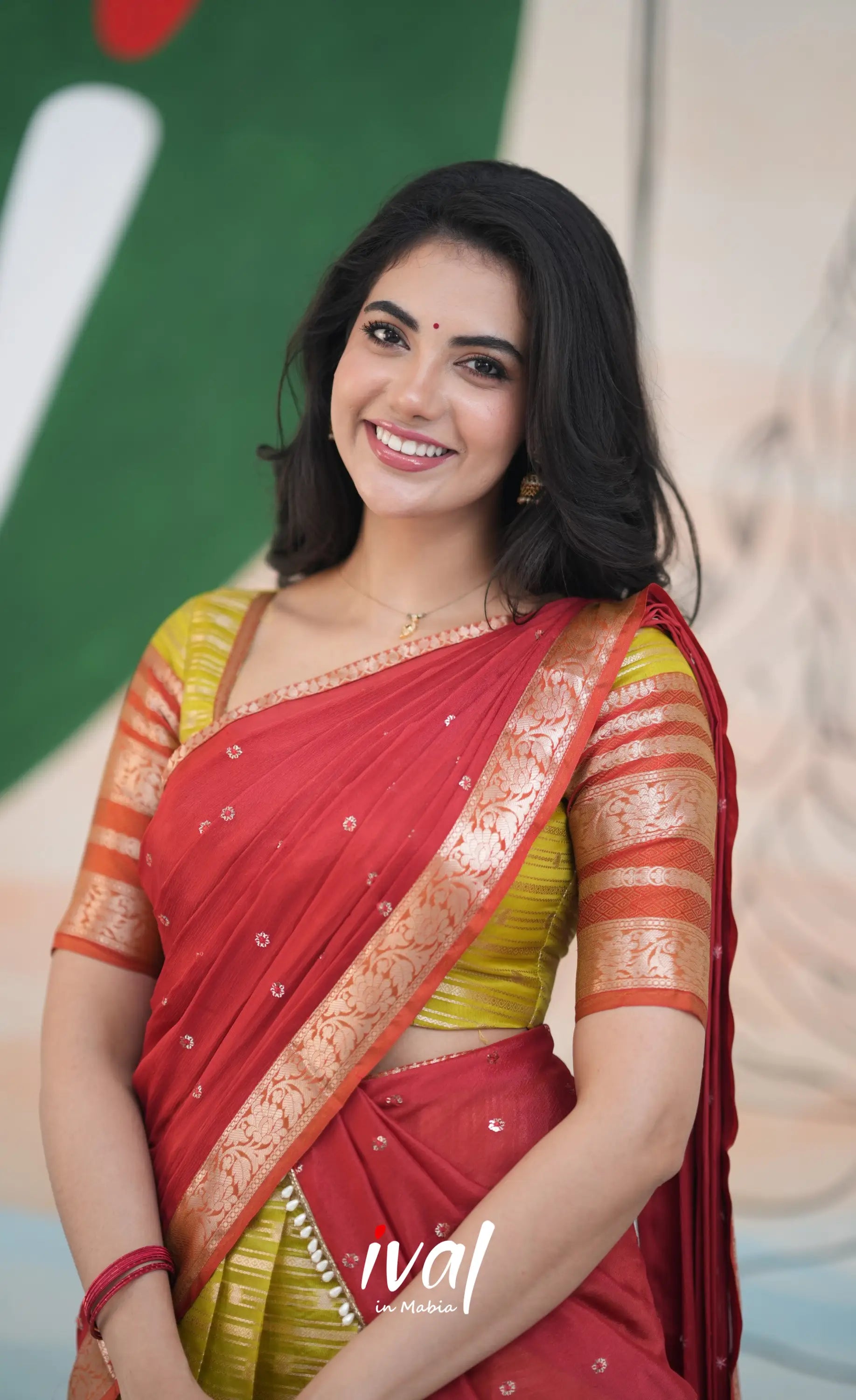 Izhaiyini Halfsaree - Henna yellow and Rust Orange Half Sarees