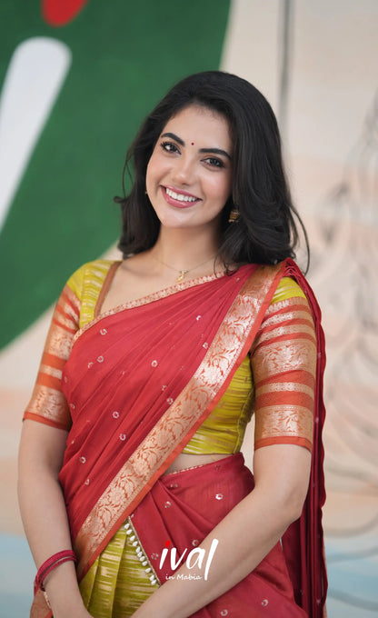 Izhaiyini Halfsaree - Henna yellow and Rust Orange Half Sarees